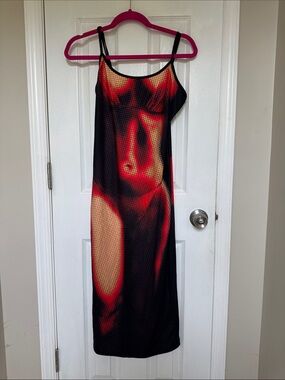 SHEIN Black & Red Printed Slip Dress with Thin Straps